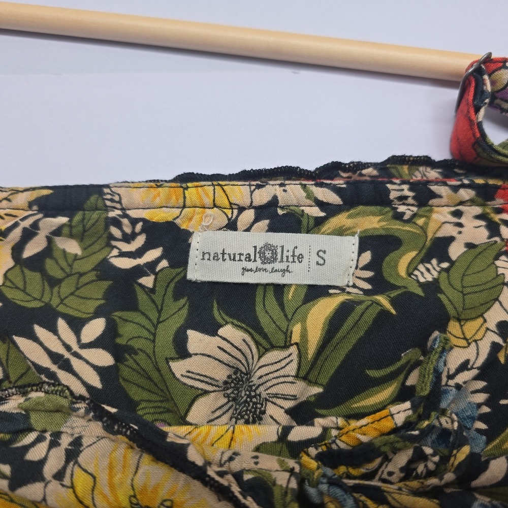 Natural Life Floral Maxi Dress Small Black Yellow Red Boho Rayon Sleeveless S - Picture 3 of 6